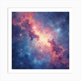 Cosmic Watercolor Art With Ethereal Nebulae 1 Art Print