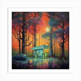 Gas Station In The Woods Art Print