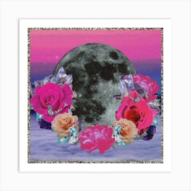 Sparkly Rose Moon Collage Square Art Print