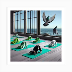 Frogs In Yoga Pose Art Print