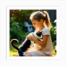 Little Girl Hugging Cat Art Print