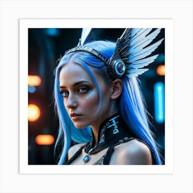 Blue Haired Girl With Wings Art Print