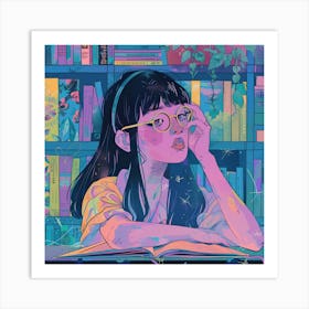 Anime Girl With Glasses Art Print