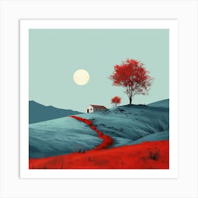 Red House On A Hill - city wall art, colorful wall art, home decor, minimal art, modern wall art, wall art, wall decoration, wall print colourful wall art, decor wall art, digital art, digital art download, interior wall art, downloadable art, eclectic wall, fantasy wall art, home decoration, home decor wall, printable art, printable wall art, wall art prints, artistic expression, contemporary, modern art print, Art Print