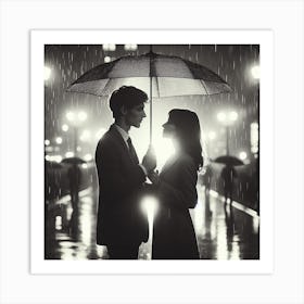 Couple of lovers under an umbrella 3 Art Print