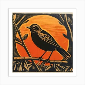 Retro Bird Lithograph Robin 4 Art Print