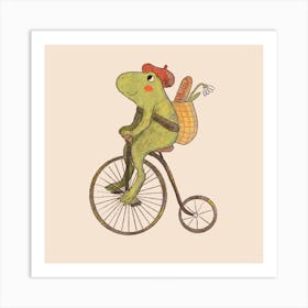 Digital Animals On Wheels Frog Penny Farthing Cycling French Baguette Berret Art Print