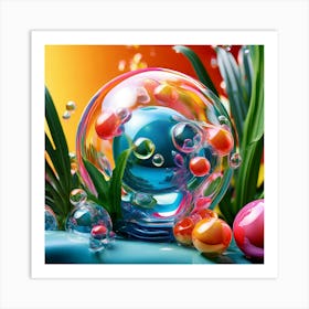 3d Bubbles Colors Dimensional Objects Illustrations Shapes Plants Vibrant Textured Spheric (2) Art Print