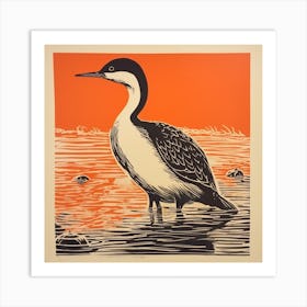 Retro Bird Lithograph Grebe Art Print