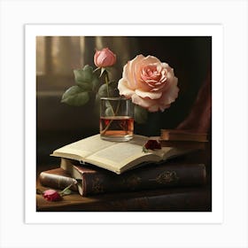 Roses And Books Art Print