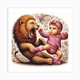 Lion And Baby Art Print