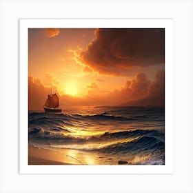 Sunset Sailboat Art Print