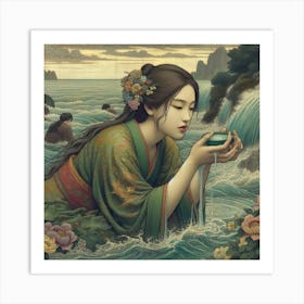 Asian Woman In The Water Art Print