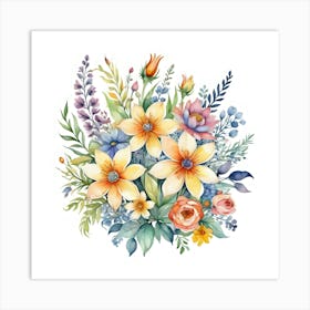 Watercolor Bouquet Of Flowers Art Print