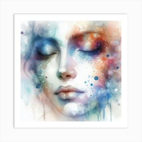 Watercolor Of A Woman'S Face 7 Art Print