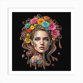 Chocolate Girl With Flowers Art Print