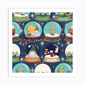 Christmas Snow Globe Navy Art Print