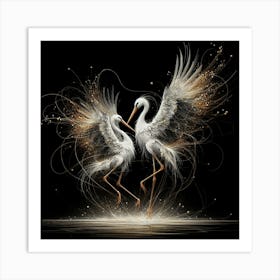 Two Storks Dancing Art Print