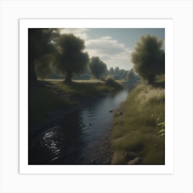 Stream In A Field 1 Art Print