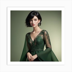 Woman In A Green Gown 1 Art Print