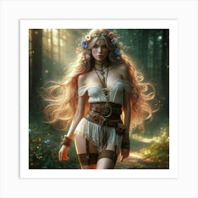 Sexy Girl In The Forest Art Print