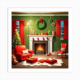 Christmas Living Room, gifts, socks, Christmas Tree art, Christmas Tree, Christmas vector art, Vector Art, Christmas art, Christmas Art Print