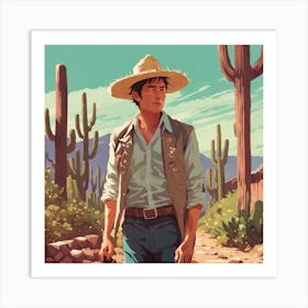 Cowboy In The Desert Art Print