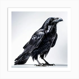 Black Raven Contrasts Sharply With A Hyper White Background Daylight Illuminating The Stark Scene Art Print