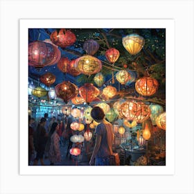 Lanterns At Night Art Print