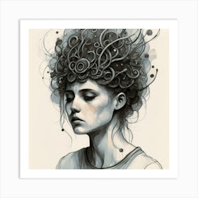 Girl With A Crazy Head Art Print