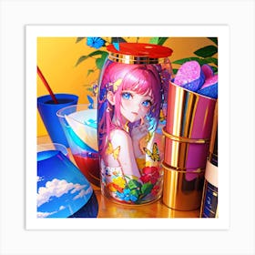 Anime Girl In A Bottle Art Print