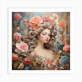 Girl With Flowers Art Print