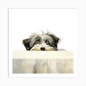 Dog Peeking Over Table Art Print