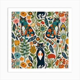 William Morris Inspired Cats Collection Art Print 3 Art Print