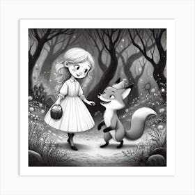 Girl and fox Art Print