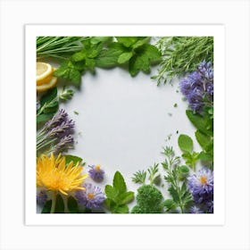 Arrangement Of Herbs On White Background Art Print