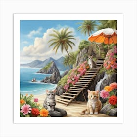 Cats On The Beach 1 Art Print