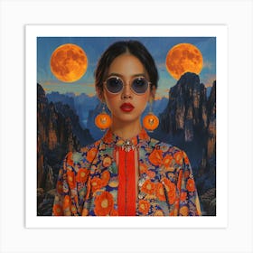 Asian Woman In Front Of Moon Art Print