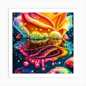 Digital art melting bright rainbow colors on a rose Art Print