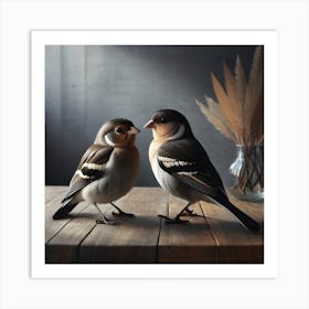 Firefly A Modern Illustration Of 2 Beautiful Sparrows Together In Neutral Colors Of Taupe, Gray, Tan 2023 11 23t012939 Art Print