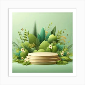 Green Stage With Flowers And Leaves Art Print