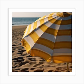 Yellow And White Beach Umbrella Close Up Summer Photography Art Print