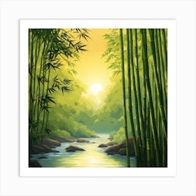 A Stream In A Bamboo Forest At Sun Rise Square Composition 277 Art Print