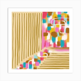 Boho Abstract Stripes & Colorful Brush Strokes Art Print