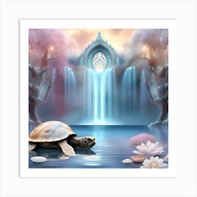 Turtle In A Waterfall Art Print