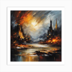 Captivating Urban Vistas – Raymond Swanland's Masterful Abstract Expressionist Landscapes Art Print