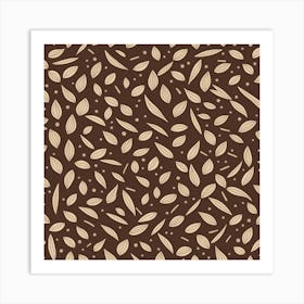 Brown Leaves On A Brown Background, A Seamless Pattern, Flat Art, 158 Art Print