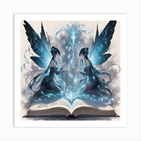 Two Fairies On A Book Art Print