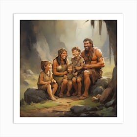 Family Of Cavemen Art Print