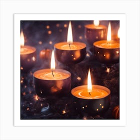 Candles On A Black Background Art Print